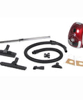 Little Red Portable Canister Vacuum Boasts Two Quart HEPA Filter And Variable Speed Motor For Crushing Dust And Grime Like A Total Champ On Every Floor Surface Today, accessories included.