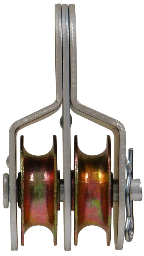Pro Grade 1-1/2 Inch Double Sheave Fixed Pulley For 3/8 Rope Crafted From Durable Zinc Coated Steel With Quick Release Axle For Hassle Free Rigging And Bulk Lifting Tasks That Crush Heavy Duties Like A Champ
