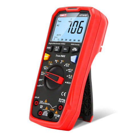 Side angle of Digital Multimeter Kit for DIYers and pros with True RMS readings up to 1000V AC DC and 20A, red casing