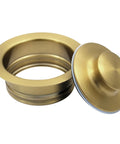 Golden Stainless Steel Garbage Disposal Flange And Sink Stopper For Three And One Half Inch Drain Hole Dope Frosted Gold Finish That Resists Discoloration Easy Install Kitchen Sink Accessory showing a flange and stopper