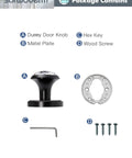Gold Interior Privacy Glass Door Knob With Lock For Bedroom And Bathroom, showing dummy knob, matel plate, hex key, and screws.