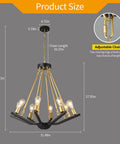 Black Gold Eight Light Farmhouse Chandelier For Dining Room Kitchen Island Foyer And Living Room Rustic Industrial Iron Ceiling Fixture With Modern Rustic Finish measuring 67.7 inches tall with adjustable chain