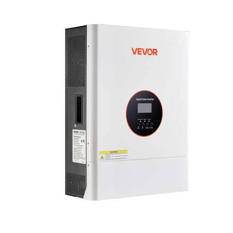 Heavy Lifting 6400W 48V Hybrid Solar Inverter With Built In 120A MPPT Charge Controller side view showing control panel and vents.