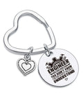 Engineering Student Gift Keychain For Graduation Cool Mechanical Engineer Jewelry For Coworkers And Students Software And Hardware Nerds Will Love Engraved Stainless Steel Gift For Engineering School Grad with heart and gear engravings.