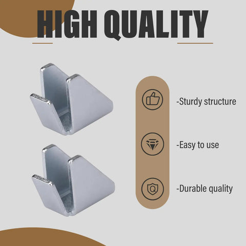 Two heavy duty metal cabinet shelf clips for garage organization, showcasing sturdy silver steel structure and durable quality.