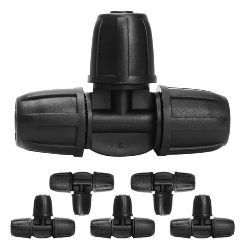 Six Pack Five Sixteenth Inch Drip Irrigation Tee Connectors Barbed Lock Fittings for Five Sixteenth Inch Tubing No Leak Three Way Coupler