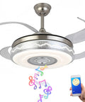 Retractable Ceiling Fan With Lights Bluetooth Speaker And Chandelier Remote Control Dope 7 Color Changing LED Lighting