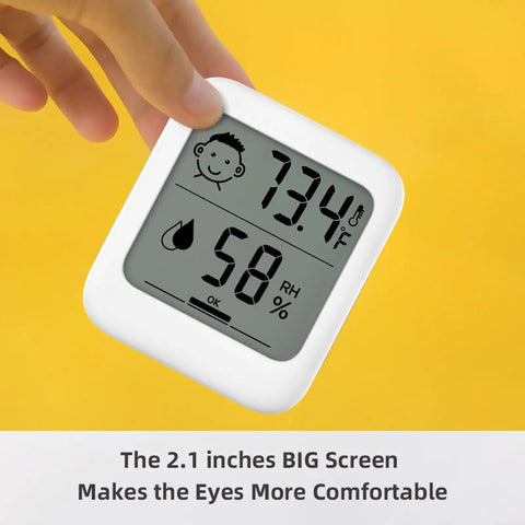 All In One Digital Thermometer And Hygrometer With Comfort Face Display For Home Health White No Fuss Unit With Stand Or Wall Hanging Magnetic Back Easy Read Temperature And Humidity Ideal For Infectious Disease And Heat Stroke Prevention, 2.1-inch screen