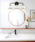 Three Light Bathroom Vanity Light With White Shade In Black Finish Wall Mount Vanity Fixture For Over Mirror Modern Bath Lighting