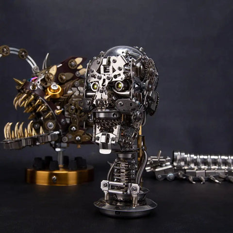 Dope 3D Metal Puzzle For Adults Mechanical Steampunk Skeleton Model Kit With 200+ Pieces, front view on base