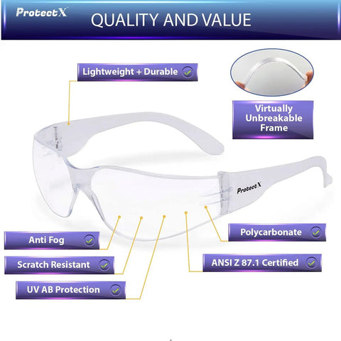 12 Pack Clear Anti Fog Safety Glasses with Wraparound Lenses, ANSI Z87.1 Impact Resistant Eye Protection for Work, Lab, and Construction