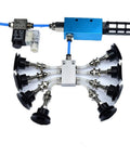 Heavy Duty Black Vacuum Cup Assembly Set With Industrial Manipulator Fittings Solidly Attached Air Exhaust And Solenoid Valve Tracheal Muffler for smooth operation.
