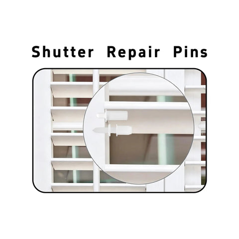Close-up of Shutter Repair Pins in white plantation shutters from the Top Notch Premium 60 Pieces White Plantation Shutter Repair Kit.