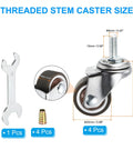 Image showing 1 Inch Mini Swivel Caster Wheels 4 Pack Threaded Stem Casters M6x15mm Bolt Base and wrench for furniture