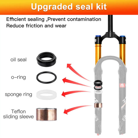 Upgraded seal kit for Air Suspension Front Fork For MTB 26 27.5 29 Inch With Upgraded 34mm Stanchions, gold