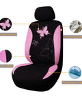 Pink Lace Butterfly Car Seat Cover Set For Universal Fit, Easy Install No Dismantling Required, Airbag Compatible, Pink and Black Design