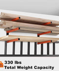 Overhead Wall Mount Lumber Rack For Garage And Woodworking Shop Heavy Duty Wood Storage Shelf with 330 lb capacity laden with lumber