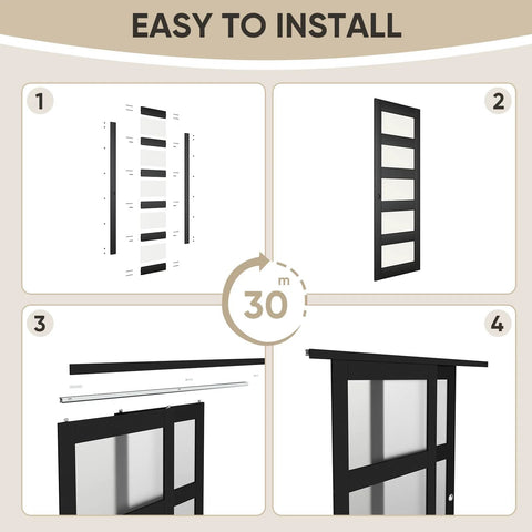 Installation guide for 60-Inch By 80-Inch Sliding Closet Door With 5-Lite Frosted Glass Bypass, hardware kit and matching fascia