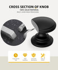 Cross-section of black cabinet knob showing solid zinc alloy material and smooth finish for Bulk 25 Pack Black Cabinet Knobs Round Drawer Pulls Zinc Alloy Hardware For Dresser And Cabinets One And One Fifth Inch Diameter Easy Install Sleek Modern Look Durable Finish With Smooth Touch For Everyday Kitchen And Furniture Makeover.