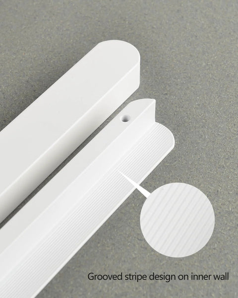 Close-up of grooved stripe design on inner wall of 5 Pack Matte White Cabinet Handles For Kitchen Cabinets And Furniture Modern Drawer Pulls Center To Center Five Inches Length Five Point Nine Inches Width About One Inch Ideal For Kitchen Cabinets Bathroom Vanities Dressers And Closets.