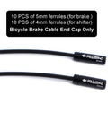 Beefy Aluminum Alloy Bike Cable End Caps Set For 4mm And 5mm Cable Housing, close-up of 4mm and 5mm black ferrules.