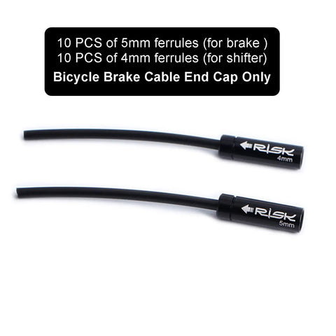 Beefy Aluminum Alloy Bike Cable End Caps Set For 4mm And 5mm Cable Housing, close-up of 4mm and 5mm black ferrules.