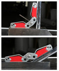 Heavy Duty Magnetic Welding Positioner Fixture With Adjustable Angles For Secure Metalwork Holds 77 Lbs showing dual sided magnets in use.