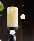Flameless LED Ivory Pillar Candle With Real Wax Look, Battery Powered, Realistic Moving Flame, No Mess Safe Indoor Mood Lighting, 3 By 4.5 Inches, Pack Of 1 on stand