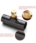 Close-up of Diesel Auxiliary Fuel Tank Install Kit 11025 With Gravity Feed brass fittings and black finish details