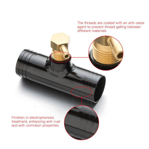 Close-up of Diesel Auxiliary Fuel Tank Install Kit 11025 With Gravity Feed brass fittings and black finish details