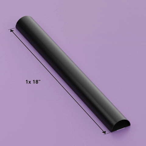 TV Wire Hider Cord Cover For Wall Mount TV Half Round Cable Raceway With Hinged One Piece Lid in black on purple surface