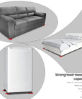 Heavy Duty Furniture Lifter And Mover Set With Four Smart Sliders under a couch, bed, and fridge, showcasing strong load capacity.