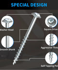 Pocket Hole Screws Size Eight One And One Quarter Inch, 150 Piece Zinc Coated Square Drive Kit diagram detailing screw features