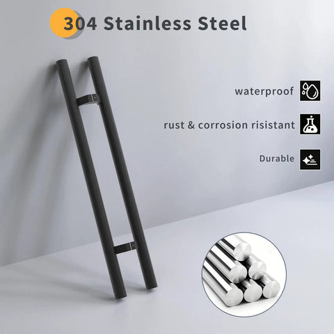 Offset Push Pull Door Handle 1200mm 48 Inches Double Sided Ladder Style 304 Stainless Steel Matte Black Finish, double-sided view