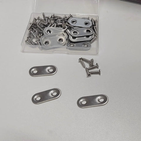 20 Pack Stainless Steel Straight Brackets With Screws Flat Plate Repair Brackets For Furniture Woodwork 2Mm Thick Size 3.6 Cm By 1.6 Cm 8 Mm Screw Size Silver Finish Durable Flat Brackets For Quick Repairs And Reinforcement