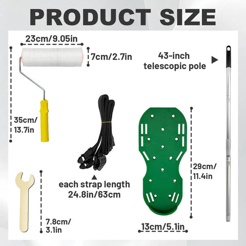 Four Piece Nine Inch Spiked Roller Set For Self Leveling Concrete And Epoxy Floors With Spike Shoes 43 Inch Telescoping Pole