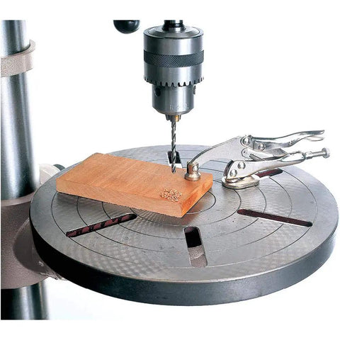 Heavy Duty 6 Inch Drill Press Clamp With Steel Jaw Grabs Like A Vice Keeps Workpiece Locked Down Zero Slack Adjustments, clamping wood on drill press.