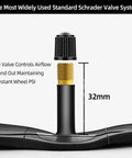 Close-up of 32mm Schrader valve on 26 Inch Mountain Bike Inner Tubes 2 Pack For 26x1.75 To 2.125 Tires With Schrader Valve