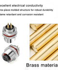 Rugged M12 4-Pin A-Coded Male Connector Cable With Front Panel Mount Unshielded Straight Plug shown with brass material for durability
