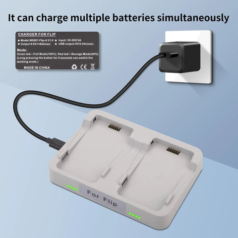 Dual Battery Charger For Flip Drone Battery With 45W Display And Parallel Charging Hub Charge Two Batteries At Once With USB Cable