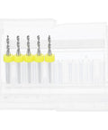 Five Piece PCB Drill Bit Set with One Eighth Inch Shank and Two Millimeter Tungsten Carbide Micro Twist Bits in case