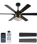 52 Inch Farmhouse Ceiling Fan With Light And Remote Black Industrial Caged Rustic Ceiling Fan With 6 Speed Reversible Motor