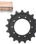 Heavy Duty Drive Sprocket For Heavy Equipment Undercarriage with 10 bolt holes and 17 teeth, black hardened steel.