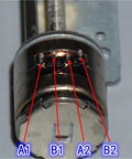 Close-up of Slick 10mm Lead Screw Stepper Motor Built Tough 2 Phase 4 Wire, showcasing metal connector details.