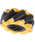 Omni Directional Mecanum Wheel Set For DIY Smart Robot Cars 80mm Grippy Rubber Coated Wheel, Yellow ABS Material, Side View