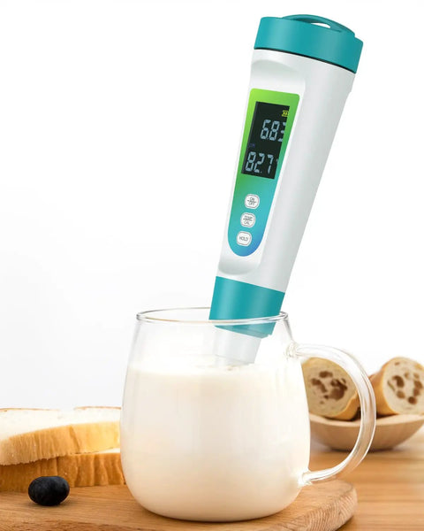 Digital PH Meter For Food With Dual Sensors And Fast Response High Precision PH And Temperature Tester in glass of milk