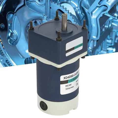 Real Deal 24V DC Geared Motor With 60W Kick And Smooth Adjustable Speed Control Built Tough With Solid Metal Gears For DIY Rockstars And Shop Projects Rolling At 160 RPM, showcasing 24V motor with robust design and metal housing.