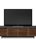 Quad Width Low Media Cabinet 8173 With Natural Walnut Finish, space-saving TV console under television with cable management