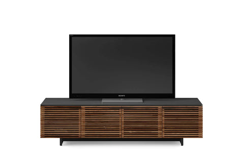 Quad Width Low Media Cabinet 8173 With Natural Walnut Finish, space-saving TV console under television with cable management