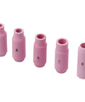 Five pink alumina nozzles with numbers 4 to 8 for 58 Piece TIG Welding Torch Kit With Collets, Alumina Nozzles, Gas Lens, And Consumables